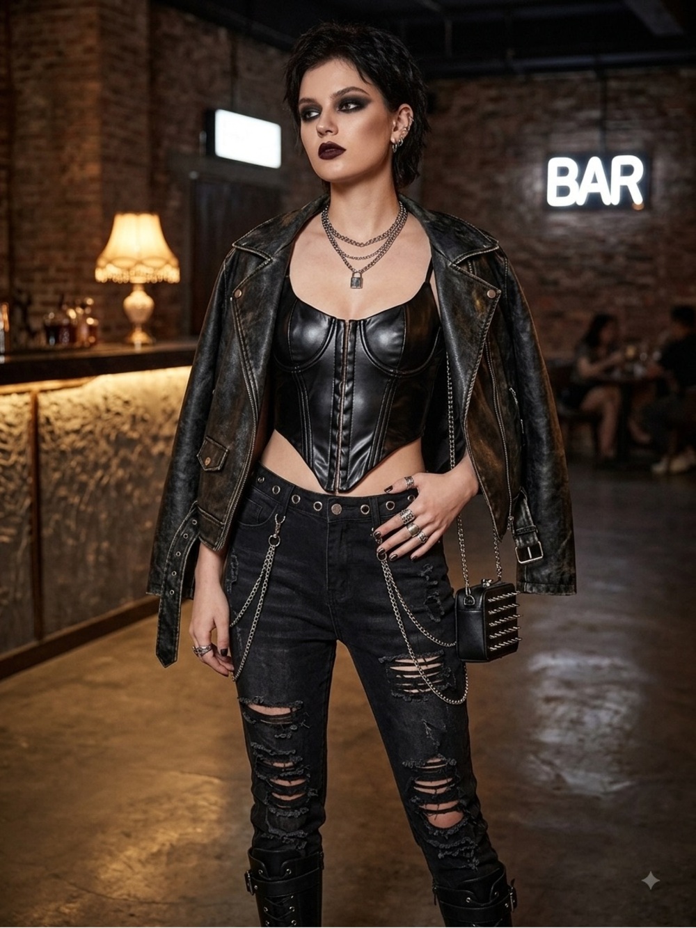 Blanc Clothing Faux Leather Hook & Eye Corset Top